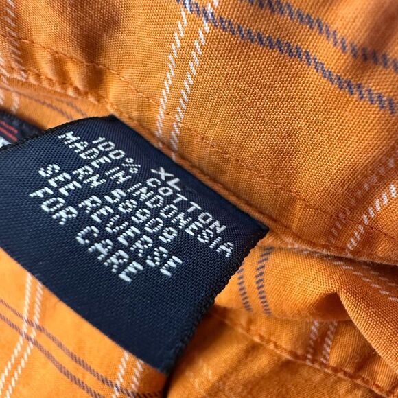 EUC Roundtree & Yorke Men's Orange Plaid Button Down Shirt Short Sleeve- Size XL - Picture 4 of 5